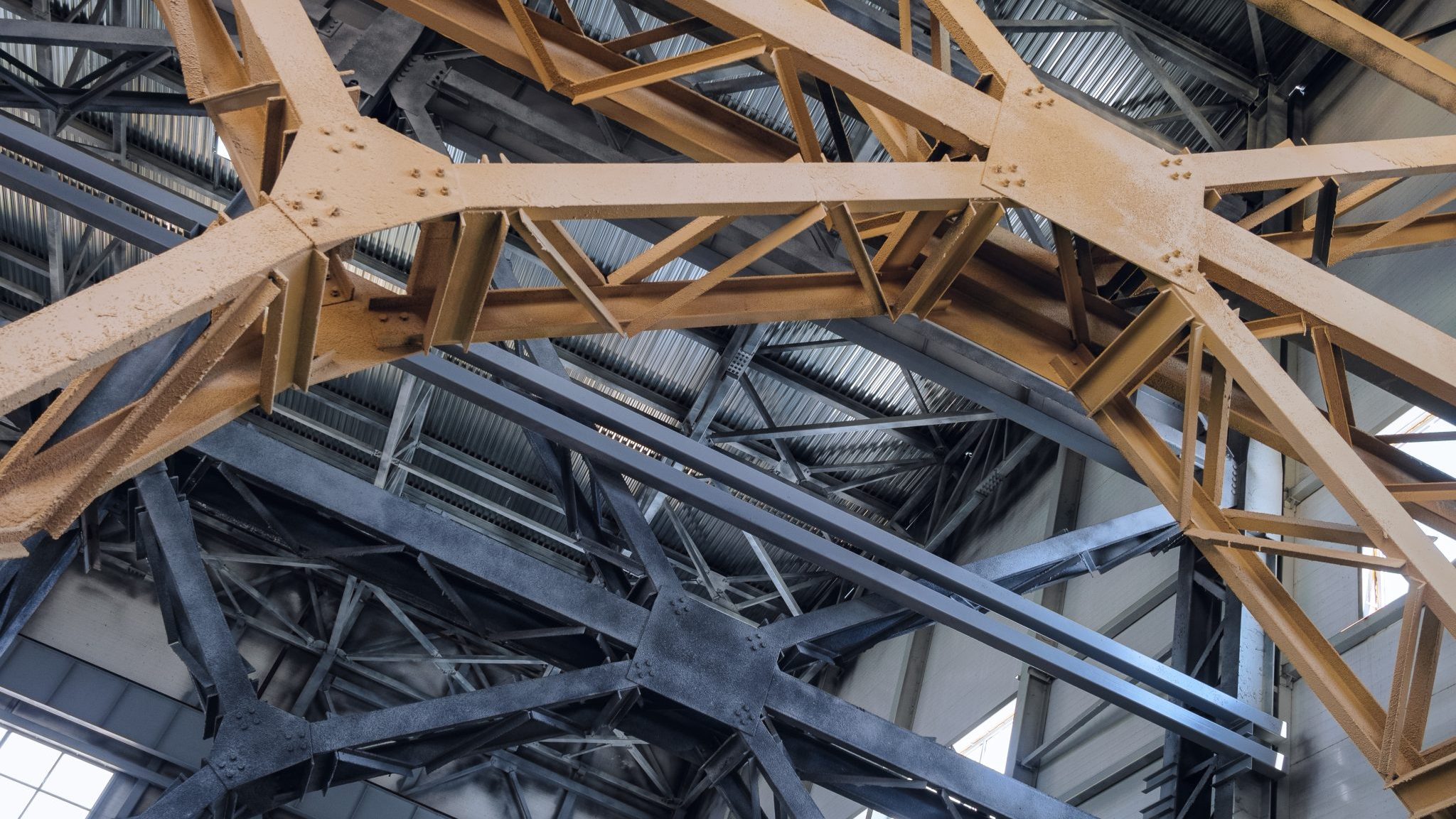 Metal brace frame link Industrial lattice structure close up