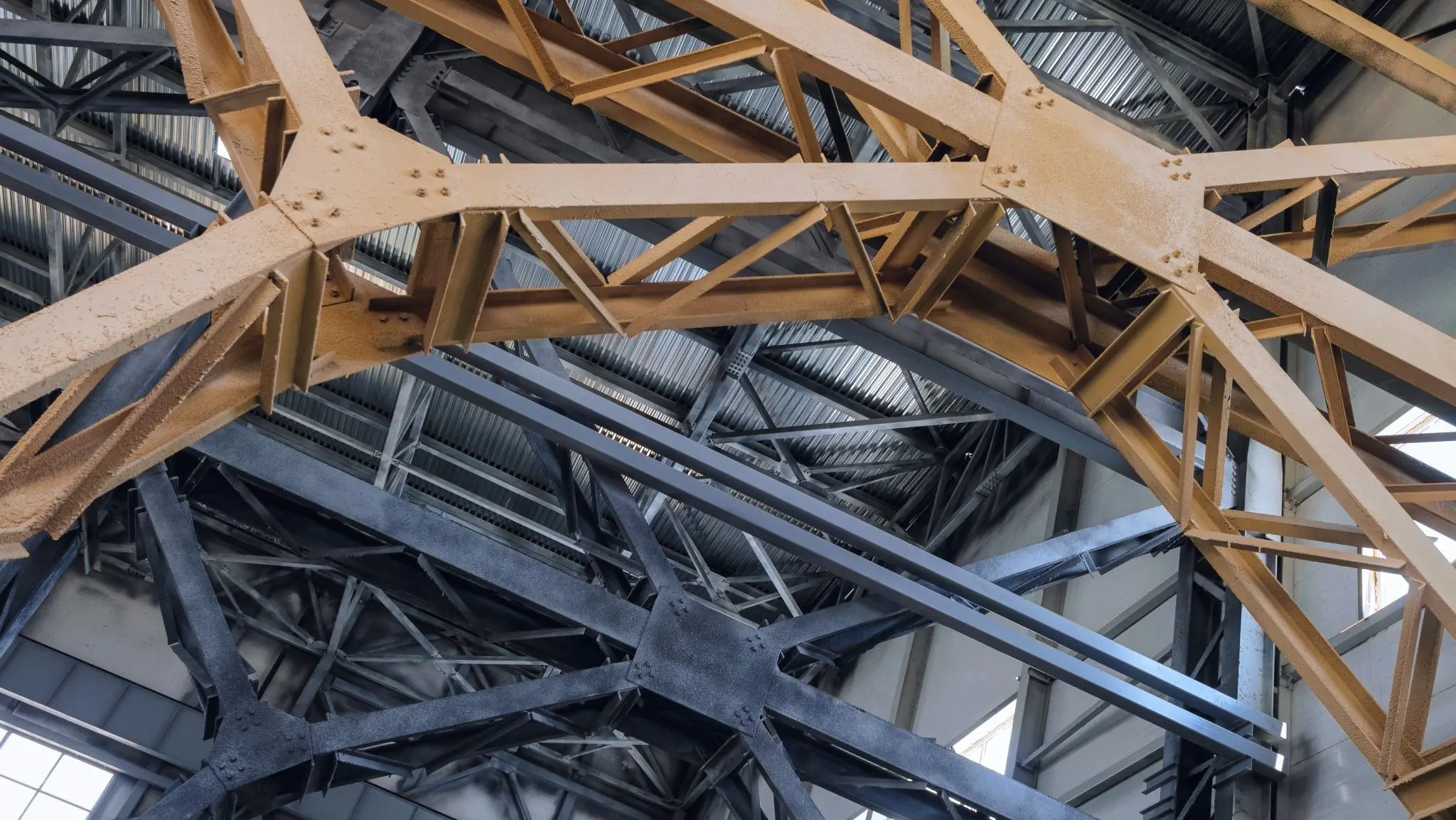 Metal brace frame link Industrial lattice structure close up